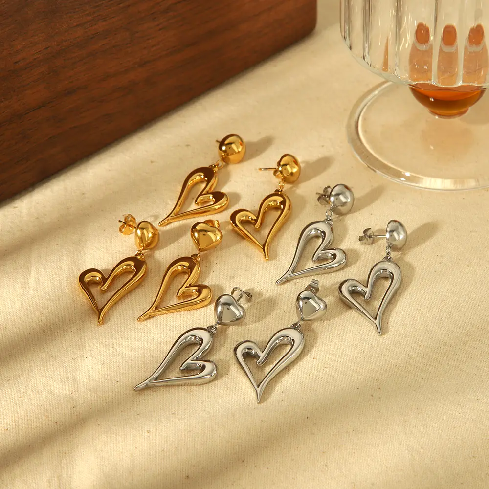 1 Pair Simple Novelty Style Hollow Heart Shape Stainless Steel 18K Gold Plated Women's Drop Earrings h5 